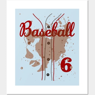 Kid's 6th Birthday Baseball 6 Years Old #6 Baseball Lover Dirty Uniform Funny Baseball Posters and Art